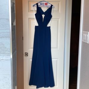 Sherri Hill size 4 medium blue long formal cutout dress.